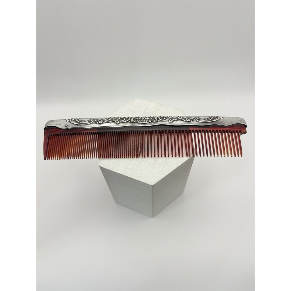 Gorham Sterling Silver Vintage Ornate Tortoise Shell Colored Comb 7” Victorian